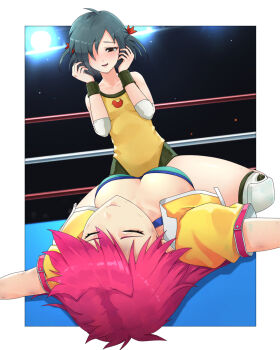 2girls catfight commission defeat fainted fainting highres hoshino_chiyoru mighty_yukiko multiple_girls pixiv_commission straddling tagme tuzi717 unconscious wrestle_angels wrestle_angels_survivor wrestling wrestling_ring