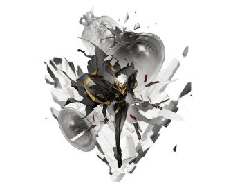 Rule 34 | 1boy, axe, bell, belt, black gloves, black jacket, brooch, cleaver, clenched hand, commentary, covered mouth, dagger, english commentary, fingerless gloves, floating, floating object, full body, ghostblade (to be hero x), gloves, head tilt, highres, holding, holding dagger, holding knife, holding rosary, holding weapon, jacket, jacket on shoulders, jewelry, knife, logo, looking at viewer, male focus, mask, mouth mask, official art, serious, short hair, solo, standing, to be hero, to be hero x, torn clothes, torn jacket, transparent background, weapon, white hair