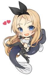 Rule 34 | 1girl, animal, black footwear, black gloves, black jacket, black skirt, black thighhighs, blonde hair, blue eyes, blush, breasts, cleavage, eel, fingerless gloves, gloves, heart, high heels, jacket, kantai collection, large breasts, long hair, looking at viewer, navel, nelson (kancolle), nelson (race queen mode) (kancolle), open clothes, open jacket, open mouth, short sleeves, simple background, skirt, smile, solo, thighhighs, toriniku senshi chikinman, white background