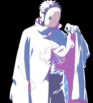 1boy akatsuki_uniform bone clothes_lift male_focus mask masked_madara naruto_(series) naruto_shippuuden obobkkp ribs short_hair solo tobi_(naruto) uchiha_obito