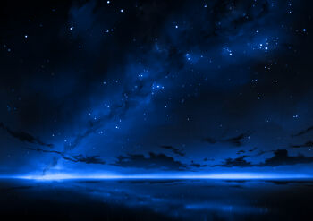 absurdres blue_theme cloud commentary_request highres horizon milky_way mitsukasa no_humans ocean original reflection reflective_liquid scenery sky sky_focus star_(sky) starry_sky