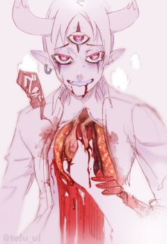 blood blush demon_boy demon_horns ero_guro extra_eyes fang guro heart heart-shaped_pupils heart_(organ) highres horns mameda_toofu monster_boy organs star_vs_the_forces_of_evil symbol-shaped_pupils tom_lucitor