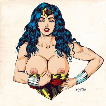amazon amazon_warrior armor black_hair breastplate breasts breasts_out dc_comics highres nipples removing_bra wonder_woman wonder_woman_(series)