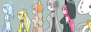 6+girls blonde_hair blue_hair blue_skin blush_stickers breasts brown_hair colored_skin commentary dark_skin drago_(kasugai_(de-tteiu)) eleki_(kasugai_(de-tteiu)) fewer_digits flat_chest from_side gen_3_pokemon gen_4_pokemon gen_8_pokemon grey_hair grey_skin huge_breasts ice_(kasugai_(de-tteiu)) kasugai_(de-tteiu) large_breasts legendary_pokemon lineup makhia_(kasugai_(de-tteiu)) medium_breasts multiple_girls nintendo pink_skin pokemon red_hair regice regidrago regieleki regigigas regirock registeel rock_(kasugai_(de-tteiu)) single_blush_sticker small_breasts steel_(kasugai_(de-tteiu)) translated translucent_hair twintails yellow_skin