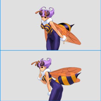 Rule 34 | 1girl, arthropod girl, ass, bee girl, bengus, bodysuit, darkstalkers, insect girl, official art, q-bee, source request, wings