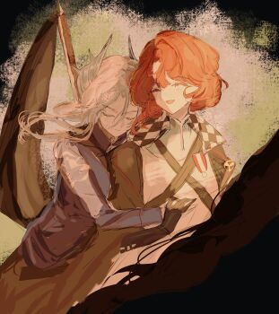 Rule 34 | 2girls, absurdres, ammunition, commentary, english commentary, gun, highres, horseback riding, hug, marsha (reverse:1999), military uniform, multiple girls, oakiee, orange hair, reverse:1999, riding, rifle, rifle cartridge, sentinel (reverse:1999), weapon, white hair, yuri