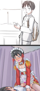 Rule 34 | 1futa, 1girl, anal, apron, bag, before and after, black hair, blush, bow, boy on top, condom, condom on penis, crossdressing, cum, dress, erection, futa with male, futanari, garter straps, hair ribbon, implied futanari, lipstick, long sleeves, maid, maid apron, maid headdress, makeup, male focus, male penetrated, mole, mole under mouth, open mouth, panties, partially colored, penis, raitaroo, red dress, red ribbon, ribbon, school uniform, short hair, sketch, thighhighs, trap, underwear, used condom, waist apron