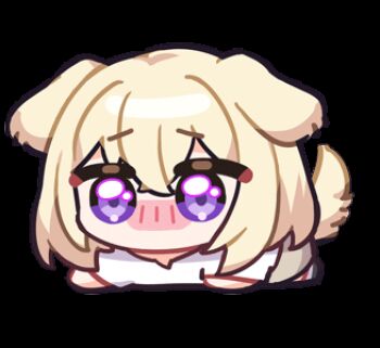 1girl all_fours animal_ears animated animated_gif bang_dream! bang_dream!_it&#039;s_mygo!!!!! blonde_hair blush chibi dazeroyuu dog_ears dog_girl dog_tail full_body kemonomimi_mode looking_at_viewer lowres medium_hair misumi_uika no_mouth purple_eyes shirt simple_background solo tail tail_wagging transparent_background uicrawl_(bang_dream!) white_shirt