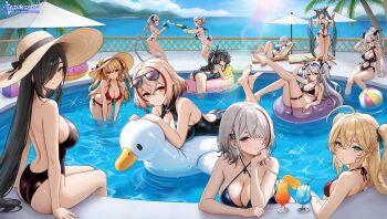6+girls absurdres admiral_hipper_(azur_lane) aegir_(azur_lane) ass azur_lane bikini black_hair black_one-piece_swimsuit black_ribbon blonde_hair bluecher_(azur_lane) breasts day duisburg_(azur_lane) eyewear_on_head friedrich_der_grosse_(azur_lane) hair_over_one_eye hat hat_ribbon highres jade_(a_lick_of_summer)_(azur_lane) jade_(azur_lane) large_breasts long_hair looking_at_viewer medium_breasts multiple_girls nuernberg_(azur_lane) odin_(azur_lane) official_alternate_costume one-piece_swimsuit outdoors pool poolside prinz_eugen_(azur_lane) prinz_eugen_(unfading_smile)_(azur_lane) red_bikini red_streaks regensburg_(azur_lane) regensburg_(dark_dragon_brilliant_beach)_(azur_lane) ribbon roon_(azur_lane) sitting small_breasts summer sun_hat sunglasses swimsuit u-47_(azur_lane) vengefulmedusa very_long_hair yellow_eyes