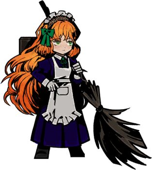 Rule 34 | apron, bow, broom, freckles, green eyes, hair bow, maid, maid apron, orange hair, pixel art, vivian james