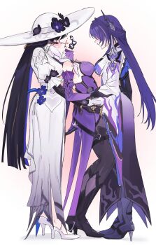 Rule 34 | 3girls, absurdres, acheron (honkai: star rail), armor, bangle, black hair, black swan (honkai: star rail), boots, bracelet, breasts, colored inner hair, commentary, demon horns, detached sleeves, dress, elisbian, english commentary, female ejaculation, flame print, flower, from side, full body, girl sandwich, gloves, gold trim, hair ornament, hat, heart, high heel boots, high heels, highres, honkai: star rail, honkai (series), horns, jewelry, large breasts, long hair, moaning, multicolored hair, multiple girls, pantyhose, purple hair, sandwiched, shoulder armor, spoken heart, streaked hair, sun hat, tail, tailcoat, the dahlia (honkai: star rail), veil, very long hair, yuri