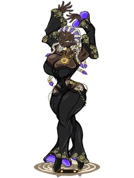 1girl absurdres bodypaint braid breasts curvy dark-skinned_female dark_skin dolores_(kof) dress female_focus glasses gold green_eyes highres huge_breasts large_breasts long_hair multicolored_hair purple_hair round_eyewear standing the_king_of_fighters thedrown1 thick_lips thick_thighs thighs two-tone_hair white_hair wide_hips