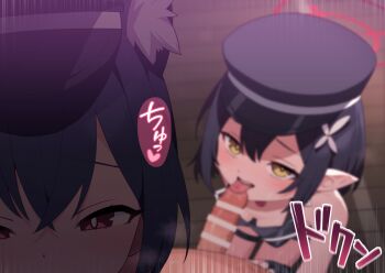 Rule 34 | 1boy, 2girls, animal ear fluff, animal ears, ayane (blue archive), ayane (idol) (blue archive), bar censor, bare shoulders, black gloves, black hair, black hat, blue archive, blurry, blush, breasts, cat ears, censored, commentary request, erection, fellatio, ffm threesome, fingerless gloves, flower, from above, gloves, group sex, hair between eyes, hair flower, hair ornament, halo, hat, hetero, highres, large variant set, licking, licking penis, looking at viewer, multiple girls, official alternate costume, oral, paid reward available, peaked cap, penis, pointy ears, pov, pov crotch, red eyes, robo mikan, sensei (blue archive), serika (blue archive), serika (idol) (blue archive), short hair, small breasts, threesome, tongue, tongue out, variant set, yellow eyes