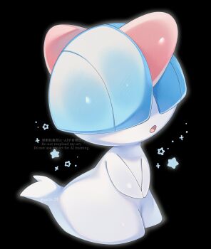 Rule 34 | alternate color, bowl cut, colored skin, gen 3 pokemon, hair over eyes, highres, horns, iwasi 29, multicolored skin, nintendo, no humans, open mouth, parted lips, pokemon, pokemon (creature), pokemon focus, ralts, shiny pokemon, simple background, solo, star (symbol), two-tone skin, white skin