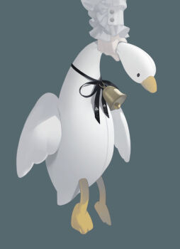 1other animal animal_focus bell bird commentary duck english_commentary grey_background navvvtis neck_bell neck_grab original simple_background solo stuffed_animal stuffed_duck stuffed_toy