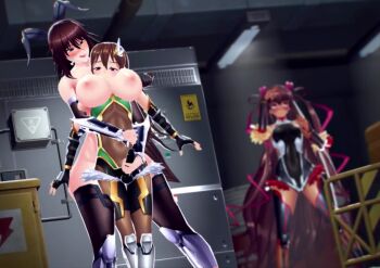 2girls 3d androgynous animated between_breasts breasts embarrassed female_pervert handjob head_between_breasts highleg highleg_leotard highres leotard mizuki_shiranui mizuki_yukikaze mother_and_daughter multiple_girls naughty_face nipples pervert restrained shiny_skin size_difference sound tagme taimanin_(series) trap uehara_shikanosuke video wallimog