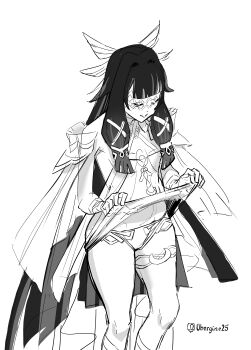 1girl absurdres closed_eyes columbina_(genshin_impact) genshin_impact highres monochrome original panties pantyshot ubergine underwear