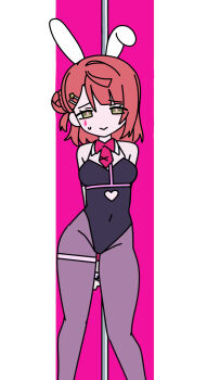 Rule 34 | 1girl, animal ear hairband, animal ears, black leotard, black pantyhose, closed mouth, commentary request, facial mark, fake animal ears, green eyes, hair bun, hairband, highres, leotard, love live!, love live! nijigasaki high school idol club, meobbab2, necktie, pantyhose, pink hair, pink necktie, playboy bunny, pole, rabbit ear hairband, rabbit ears, rabbit hole (vocaloid), single side bun, solo, strapless, strapless leotard, stripper pole, sweat, teardrop facial mark, thigh strap, uehara ayumu