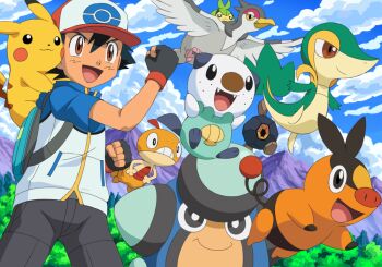10s 1boy ash_ketchum backpack bag baseball_cap black_hair blue_sky brown_eyes child cloud day fingerless_gloves forest gen_1_pokemon gen_5_pokemon gloves hat male_focus nature nintendo open_mouth oshawott palpitoad pikachu pokemoa pokemon pokemon_(anime) pokemon_(creature) pokemon_bw randoseru roggenrola scraggy sky smile snivy starter_pokemon_trio swadloon tepig tranquill