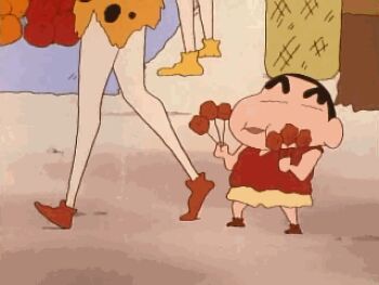 1boy 1girl animated animated_gif crayon_shin-chan eating lowres money mother_and_son nohara_misae nohara_shinnosuke qvga stone