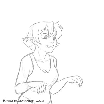 1girl animated animated_gif asheltots breasts cleavage collarbone gnome large_breasts linnwynn_coriwick_(asheltots) lips medium_hair monochrome one-piece_swimsuit pointy_ears simple_background swimsuit