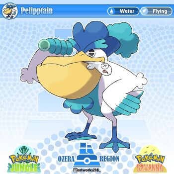 artist_name artworks218 beak bird copyright_logo english_text fakemon fish gen_3_pokemon gen_7_pokemon logo nintendo no_humans original pelican pelipper pokemon pokemon_(creature) polka_dot polka_dot_background solo wishiwashi wishiwashi_(solo)