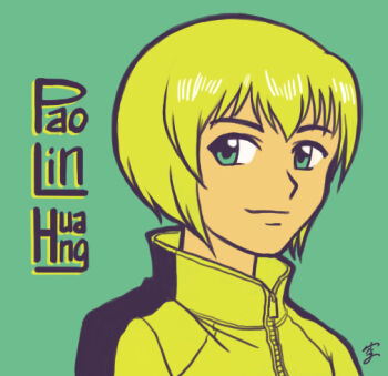 1girl aqua_background aqua_eyes character_name closed_mouth commentary english_commentary huang_pao-lin portrait short_hair signature simple_background smile solo soragsilverwind tiger_&amp;_bunny