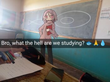 artist_request book chair chalkboard english_text highres holding holding_book mogawa_(shimeji_simulation) non-web_source real_life shimeji_simulation source_request tagme