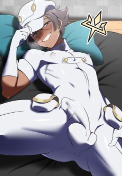 1boy aether_foundation_employee bodysuit bulge highres kubikun male_focus nintendo penis pokemon testicles