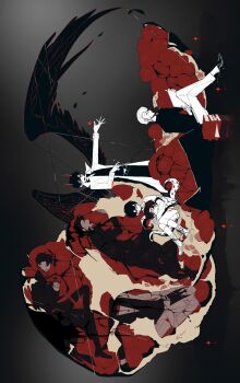 6+boys bandaid bandaid_on_face black_eyes black_hair black_shirt black_wings clone coat crossed_legs demon_horns dual_persona entangled faceless falling_feathers feathered_wings feathers full_body highres holding holding_sword holding_weapon horns hugging_object kim_dokja lee_hakhyun looking_at_viewer male_focus multiple_boys oldest_dream omniscient_reader&#039;s_viewpoint open_clothes open_coat outstretched_arm outstretched_arms oversized_food oversized_object popped_collar puppet_strings scabbard secretive_plotter sheath shirt short_hair sitting smile string superimposition sword tentacles twle weapon white_coat wings yoo_joonghyuk