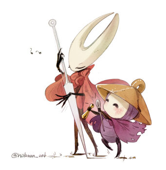 1boy 1girl ^_^ arm_up arms_up arthropod_boy arthropod_girl artist_name bell black_skin blush cloak closed_eyes colored_skin conical_hat full_body furry furry_female furry_male hand_up happy hat holding holding_bell holding_needle holding_weapon hollow_knight hollow_knight:_silksong hornet_(hollow_knight) instrument leg_up multicolored_skin music musical_note needle needle_(hollow_knight) needolin_(hollow_knight) no_mouth outstretched_arms playing_instrument purple_cloak purple_skin red_cloak ruslanan sherma_(hollow_knight) signature skipping standing torn_cloak torn_clothes twitter_username two-tone_skin u_u weapon yellow_hat