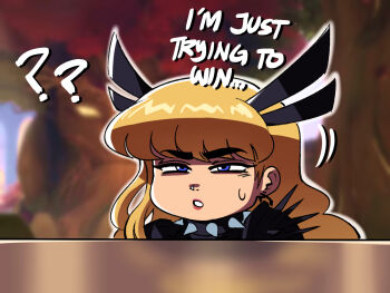 1girl blonde_hair blue_eyes english_text highres long_hair looking_at_viewer magik_(x-men) marvel marvel_rivals meme new_mutants spikes tina_fate woman_yelling_at_cat_(meme) x-men