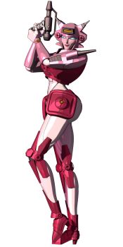 1girl 3d absurdres andypurro ass blender_(medium) blue_eyes breasts elita_one gun handgun high_heels highres holding holding_gun holding_weapon huge_ass humanoid_robot medium_breasts red_lips robot robot_girl solo transformers transformers:_generation_1 weapon