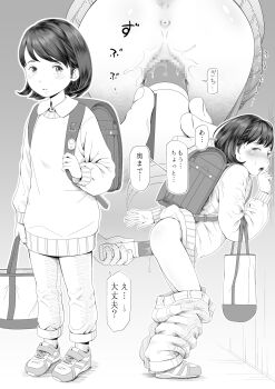 1boy 1girl anus ass backpack bad_tag bag blush censored clothes_pull crime_prevention_buzzer dildo greyscale highres loli moaning monochrome mosaic_censoring moumai object_insertion original pants pants_pull pussy randoseru sex_toy shirt shoes sweat sweater thighs translation_request vaginal vaginal_object_insertion