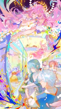 2boys 6+girls absurdres aglaea_(honkai:_star_rail) anaxa_(honkai:_star_rail) arcade castorice_(honkai:_star_rail) cipher_(honkai:_star_rail) commentary crane_game cyrene_(honkai:_star_rail) cyrene_(ripples_of_past_reverie)_(honkai:_star_rail) dromas_(honkai:_star_rail) english_commentary green_hair highres honkai:_star_rail honkai_(series) hyacine_(honkai:_star_rail) indoors long_hair mem_(honkai:_star_rail) multiple_boys multiple_girls phainon_(honkai:_star_rail) pink_hair purple_eyes purple_hair short_hair sky star_(sky) starry_sky stuffed_animal stuffed_toy trianne_(honkai:_star_rail) tribbie_(honkai:_star_rail) trinnon_(honkai:_star_rail) twintails very_long_hair vioarry white_hair