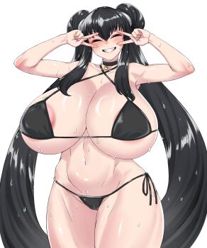 1girl bikini black_hair breasts cleavage huge_breasts large_breasts ong_(0000ong) smile swimsuit