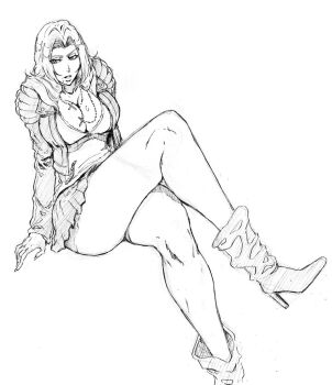 1girl bleach breasts cleavage high_heels kubo_tite_(style) large_breasts long_hair matsumoto_rangiku rakusakugk solo