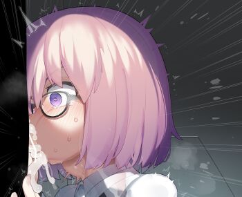 1boy 1girl absurdres bar_censor censored collared_shirt commentary_request constricted_pupils cum cum_in_mouth cum_overflow deepthroat fate/grand_order fate_(series) fellatio glasses heart heart_in_eye hetero highres large_penis large_variant_set mash_kyrielight mizumizuni oral paid_reward_available penis penis_grab purple_eyes purple_hair shirt short_hair solo_focus sweat symbol_in_eye tearing_up tears variant_set veins veiny_penis white_shirt