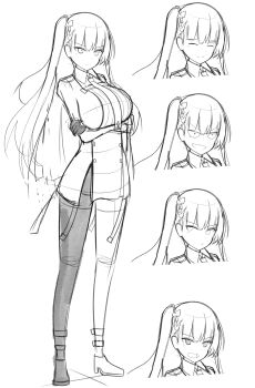 breasts framed_breasts girls&#039;_frontline hair_ribbon highres jambayashi large_breasts long_hair one_side_up ribbon sketch wa2000_(girls&#039;_frontline)