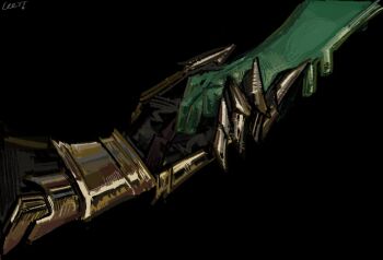 1boy 1other arm_guards armor averythemayo d3rlord3 hand_focus holding_hands lee_in_plut0 monster_boy out_of_frame searching_for_a_world_that_doesn&#039;t_exist slime_boy