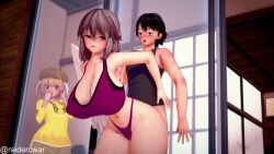 1boy 2girls 3d alternate_breast_size alternate_costume animated architecture audible_speech bags_under_eyes black_eyes black_hair black_tank_top blush bra braid breasts buttjob cleavage east_asian_architecture feathered_wings flat_cap glass_door grey_hair groin hair_between_eyes half_up_braid hat hetero hip_focus huge_breasts implied_sex indoors kishin_sagume koikatsu_(medium) looking_at_another looking_back medium_sleeves multiple_girls navel nipples open_mouth orange_hair panties purple_bra purple_eyes purple_panties rabbit_ears rabbit_girl raidercwar red_eyes ringo_(touhou) sex shirt short_hair single_wing smile sound sports_bra tank_top touhou twitter_username uncensored underwear video watching white_wings wide_hips window wings yellow_shirt