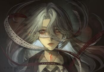 1girl expressionless highres hilda_(path_to_nowhere) long_hair neck_tattoo nidi3_laila path_to_nowhere portrait solo tattoo very_long_hair