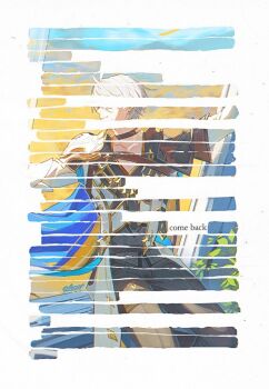 1boy antenna_hair arm_up armor artist_name black_choker black_pants black_shirt blue_cape blue_ribbon cape choker closed_mouth cloud coat collarbone commentary english_commentary english_text gold_trim gradient_sky hair_between_eyes honkai:_star_rail honkai_(series) long_sleeves looking_to_the_side male_focus moonya neck_tattoo open_clothes open_coat pants parted_bangs pauldrons phainon_(honkai:_star_rail) ribbon shirt short_hair shoulder_armor signature simple_background single_pauldron sitting sitting_in_window sky smile solo sun_symbol sun_tattoo tan tattoo thigh_strap white_background white_coat white_hair window