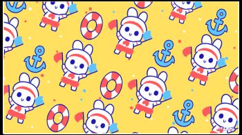 anchor animal animal_focus animated animated_gif clothed_animal confetti dancing flag hat holding holding_flag lifebuoy looping_animation mai_narushima neckerchief no_humans original rabbit red_neckerchief red_shorts shirt shorts signature solid_circle_eyes summer swim_ring white_hat white_shirt yellow_background