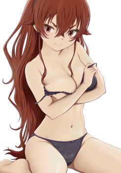 1girl bare_shoulders black_bra black_hairband black_panties bow bow_panties bra breasts cleavage crossed_arms crossed_bangs eris_greyrat grabbing_own_breast hair_between_eyes hairband highres large_breasts legs long_hair looking_at_viewer mushoku_tensei navel panties red_eyes red_hair rora_(user_vgpk4444) simple_background sitting smile solo string_panties teasing thighs underwear underwear_only undressing very_long_hair wariza white_background