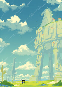 Rule 34 | 2others, bird, cloud, cloudy sky, commentary request, fantasy, flock, foliage, grand scale, katou oswaldo, mecha, mecha focus, multiple others, original, robot, sky, very wide shot