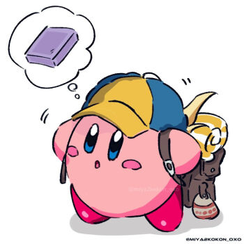 backpack bag blush_stickers colored_skin cosplay crossover kirby kirby_(series) metro-oxo nintendo no_humans open_mouth pink_skin plate_(pokemon) pokemon pokemon_legends:_arceus solo twitter_username volo_(pokemon) volo_(pokemon)_(cosplay)