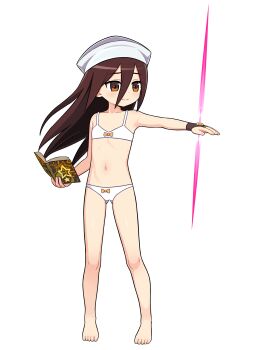 1girl ami_(ammy33) barefoot book bow bow_bra bow_panties bra brown_hair cameltoe etrian_odyssey feet female_focus fingerless_gloves flat_chest full_body gloves hat holding holding_book large_variant_set loli long_hair magic navel open_book orange_bow orange_eyes outstretched_arm panties sekaiju_no_meikyuu sekaiju_no_meikyuu_3 solo standing star_(symbol) toes underwear variant_set white_bra white_hat white_panties zodiac_(sekaiju) zodiac_2_(sekaiju)