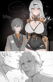 1boy 2girls ahoge although_she_hurriedly_put_on_clothes_(meme) among_us azz0422 belle_(delicate_sunlight)_(zenless_zone_zero) belle_(zenless_zone_zero) breasts but_you_can't_prove_it_(meme) chinese_clothes fingerless_gloves gloves green_eyes grey_hair hair_between_eyes hair_ornament highres implied_after_sex large_breasts long_hair looking_at_viewer meme multiple_girls official_alternate_costume open_mouth realistic short_hair white_hair wise_(soaring_crane)_(zenless_zone_zero) wise_(zenless_zone_zero) yellow_eyes yixuan_(zenless_zone_zero) zenless_zone_zero