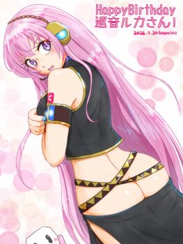 Rule 34 | 1girl, ass, butt crack, kazm00, long hair, megurine luka, pink hair, skirt, vocaloid